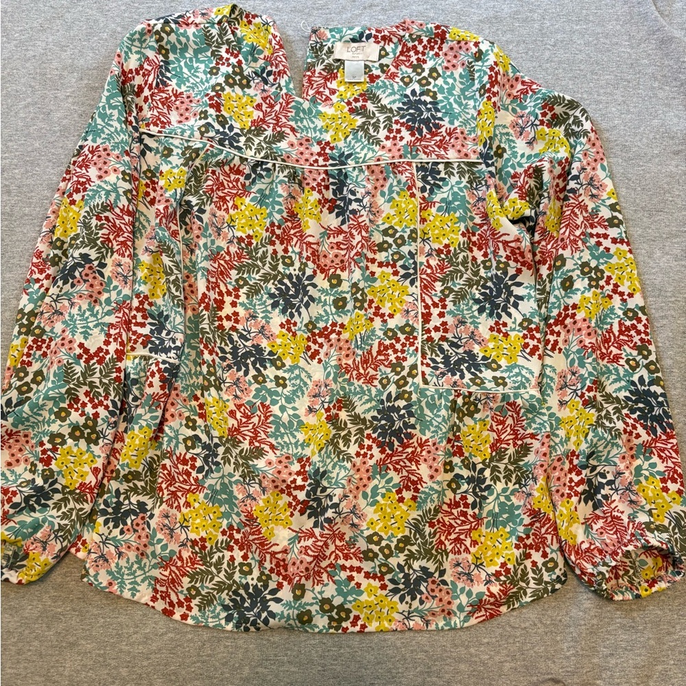 LOFT Multicolor Floral Romantic Floral Blouse